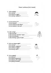 English worksheet: Present continuous (short answer)