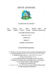 English worksheet: HOUSE AND HOME
