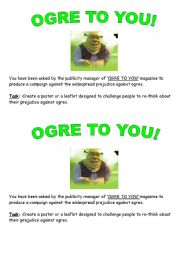 English worksheet: Prejudice and Persecution  Ogres to you poster/campaign