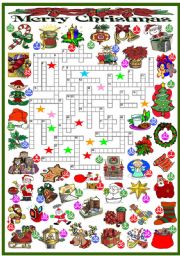 English Worksheet: CHRISTMAS - CROSSWORD (KEY AND B&W VERSION INCLUDED)