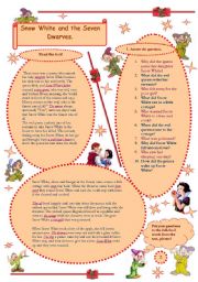 Snow White and the Seven Dwarves - adapted for easy reading + 2 different types of  exercises.