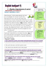 English Test: ( part1)(9th form end of 1st term test): Reading Comprehension/Writing: Bullying at school
