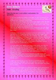 English Worksheet: Love letters (skills --> writing, reading, ICT) (6 pages)