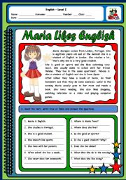 MARIA LIKES ENGLISH (ROUTINES AND LIKES/DISLIKES - 2 PAGES)