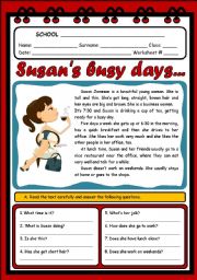 English Worksheet: SUSANS BUSY DAYS... (3 PAGES)