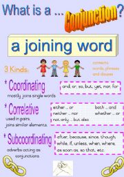 English Worksheet: What is a ... Conjunction?   Fully Editable Poster