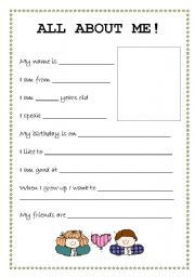 English Worksheet: All About Me (Student Profile)