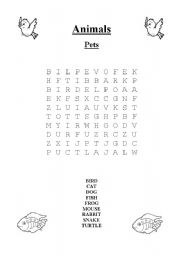 English Worksheet: Pets Word Search