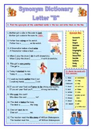 English Worksheet: Synonym Dictionary, Letter B