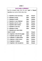 English worksheet: questionnaire about superheroes