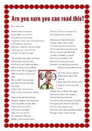 English Worksheet: The Most Challenging Poem Ever!