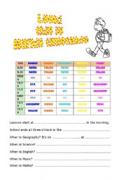 English Worksheet: Marks timetable