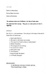English Worksheet: What is a sentence