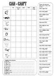 English Worksheet: CAN / CANT ANIMALS (2)