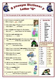 Synonym Dictionary, Letter J - ESL worksheet by Babi965