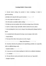 English Worksheet: Attributive clauses and English maxims