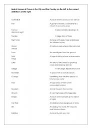 English Worksheet: Matching Definitions City and Country Vocab