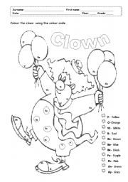 English Worksheet: colour the clown