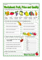 Worksheet: Fruit, Price and Quality