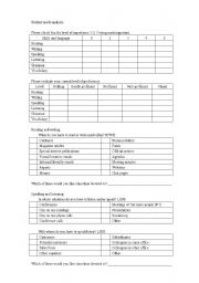 English worksheet: Student needs analysis form
