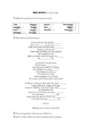 English worksheet: Listen to a song: Mad World