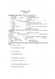 English Worksheet: Evaluation paper 9th form