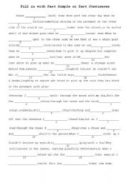 English Worksheet: filling the blank using past simple and past continuous