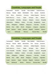 English worksheet: Coutries, languages and people