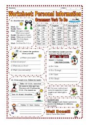 Worksheet: Personal Information / Verb to be