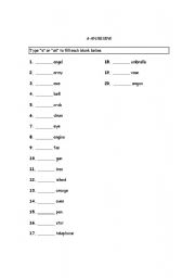 English Worksheet: A-An