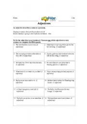 English Worksheet: Adjectives