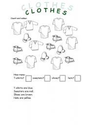 Clothes - count and colour - ESL worksheet by kate_scones