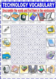 TECHNOLOGY VOCABULARY (UNSCRAMBLE AND WORDSEARCH)