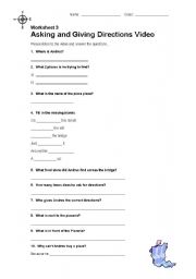 English Worksheet: Asking and Giving Direction Video Worksheet