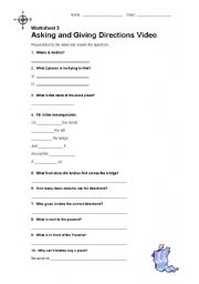 English worksheet: Asking and Giving Direction Video Worksheet