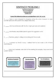 English Worksheet: SENTENCE PROBLEMS