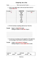 English Worksheet: Comparative adjectives - Comparing two cities