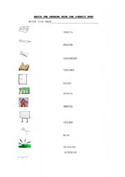 English Worksheet: Matching the classroom objects