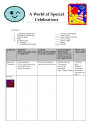 English Worksheet: A World of Celebrations