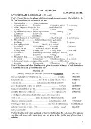 English Worksheet: Test of English