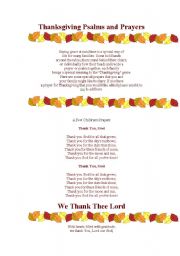 English worksheet: Thanksgiving Psalms and Prayers