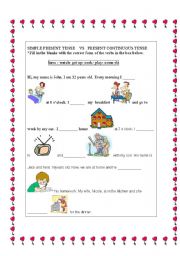 English Worksheet: Simple Present and  Present Continuous 