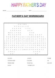English Worksheet: Fathers day wordsearch