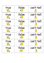 English Worksheet: true/false/cant tell card