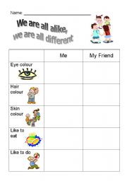 English worksheet: Me and my friend