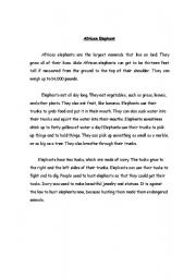 English worksheet: elephant story