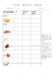 English worksheet: a food questionnaire