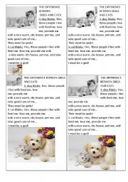 English Worksheet: THE DIFFERENCE BETWEEN DOGS AND CATS  (JOKE)