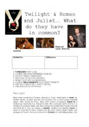 English Worksheet: TWilight & Romeo and Juliet
