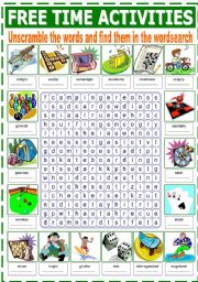 FREE TIME ACTIVITIES WORDSEARCH